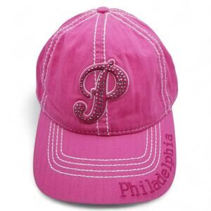 ROBIN RUTH Philadelphia Pink P Velcro Cap Embellished Distressed 100% Cotton OS